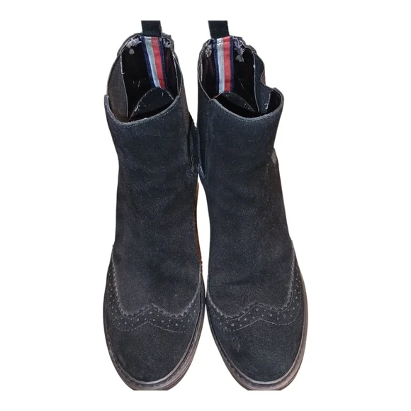 SOLD Tommy Hilfiger Black Suede Wedge Heel Boots Size 9 1/2 M - Picture 2 of 7